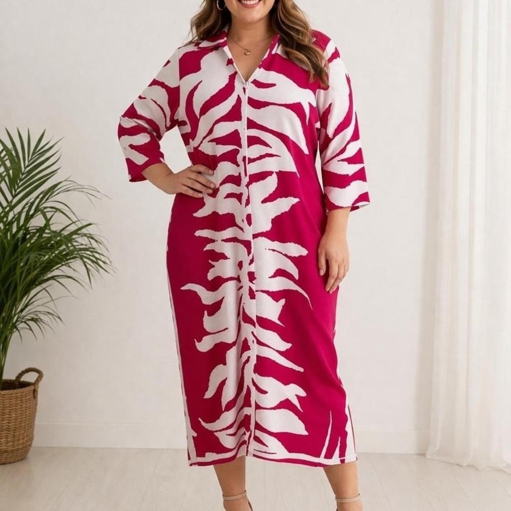 Ashley Stewart lightweight pink/white‎ print dress size 14/16. 0112